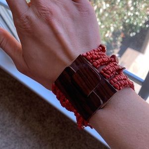 Handmade Wood & Glass Bead Bracelet